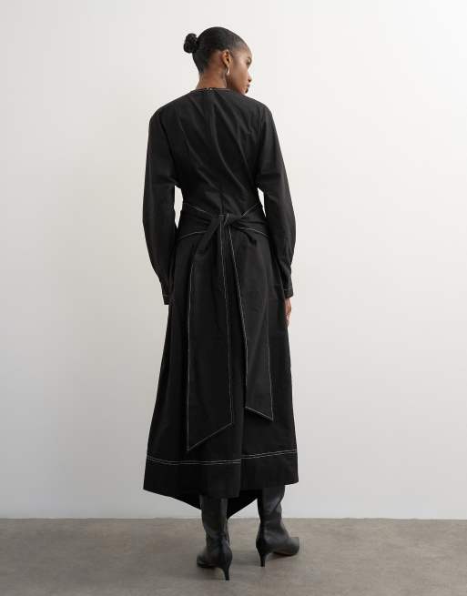 Topshop gestructureerde midi-jurk met strikceintuurdetail en vleermuismouw, 3 van 4