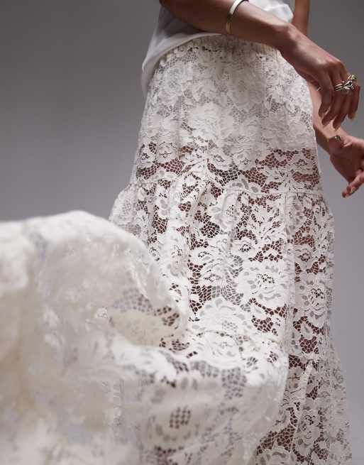 Topshop – Gestufter Maxirock aus Spitze in Elfenbein, 2 von 5