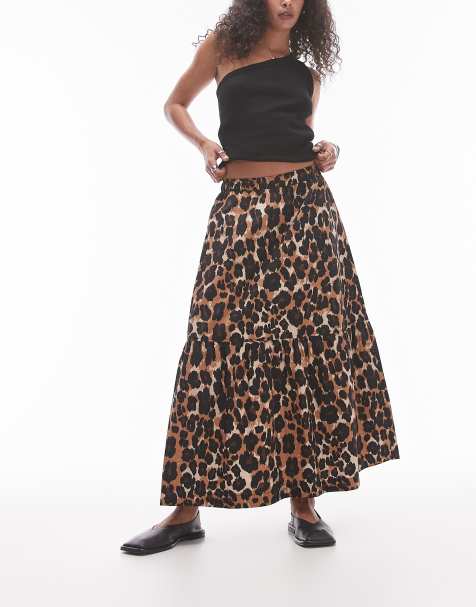 Topshop – Gestufter Midirock mit Leopardenmuster - view 1