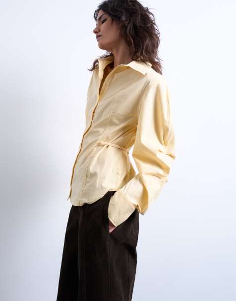Topshop - Getailleerd overhemd met gestrikte achterkant en lange mouwen in lichtgeel - view 1
