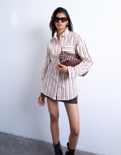 Topshop - Getailleerd oversized poplin overhemd met strepen
