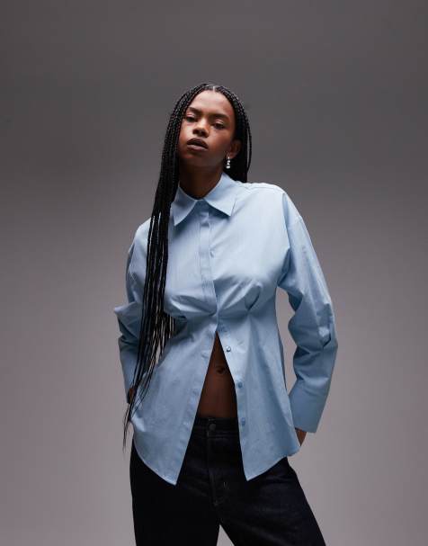 Topshop - Getailleerd poplin overhemd in blauw - view 1