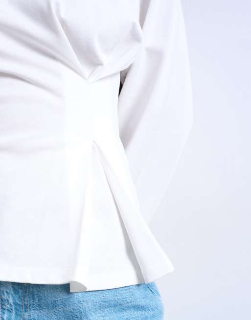 Topshop - Getailleerd T-shirt met structuur en lange mouwen in wit, 3 van 4