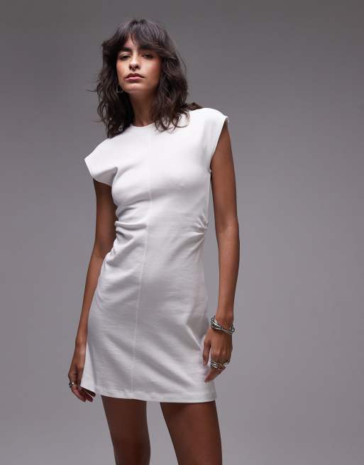 Topshop - Getailleerde mini jurk met structuur in ivoorwit