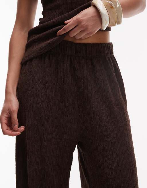 Topshop textured wide leg pants in chocolate brown - part of a set
