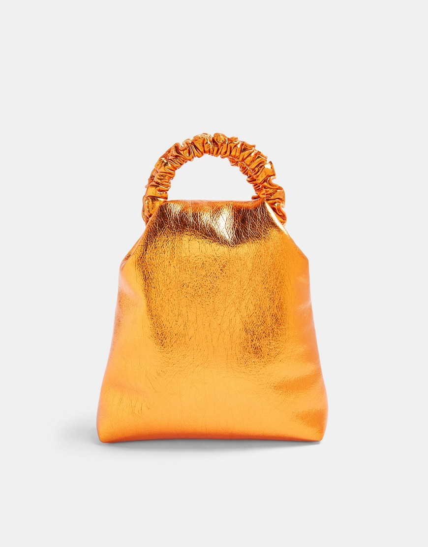 Topshop - Gevoerde handtas met scrunchie-handvat in oranje