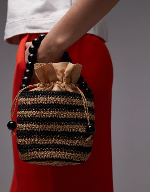 Topshop - Gevvie - Sac en paille à rayures avec anse en perles - Noir, 4 de 4