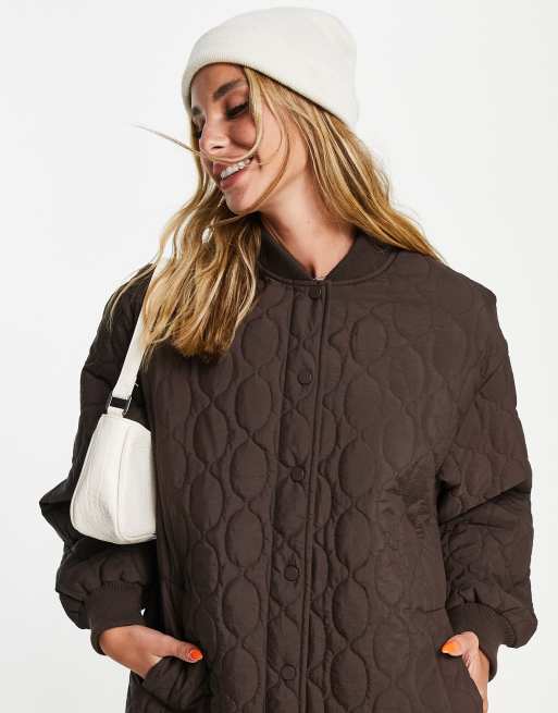 Topshop - Gewatteerd jack met lange pasvorm in chocoladebruin