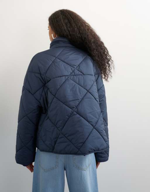Topshop gewatteerd pufferjack met knoopsluiting in donkerblauw, 4 van 4