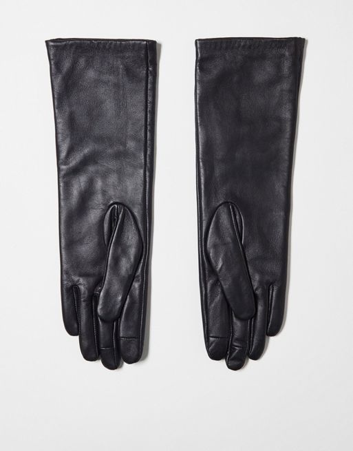 Topshop Gia long leather glove in black