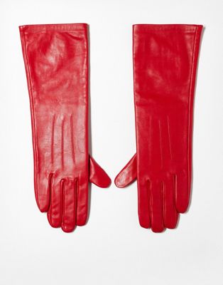 Topshop Gia long leather glove in red