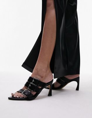 Topshop Gia pointed heeled sandal with buckles in black