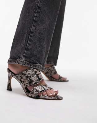  Gia pointed heeled sandal with buckles in snake print