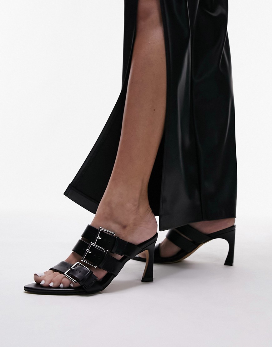 Topshop Gia Pointed Heeled Sandals With Buckles In Black