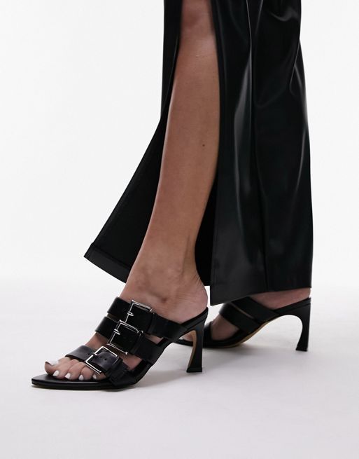 Topshop Gia pointed Maisoned continuation sandals with buckles in black