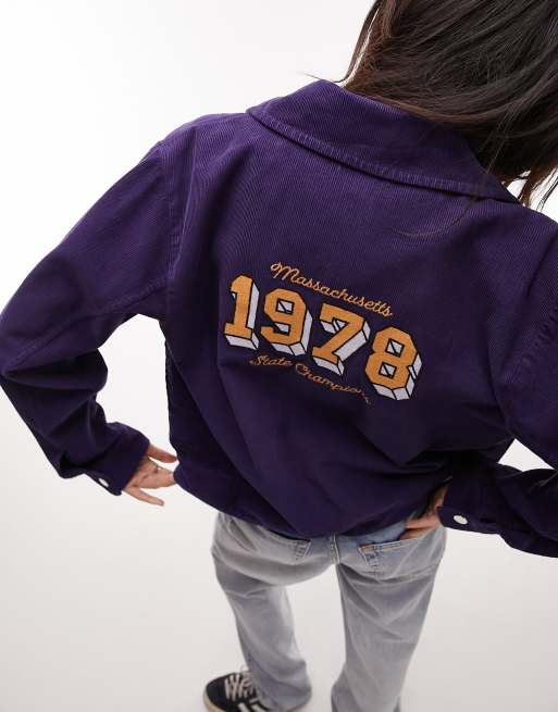 Topshop - Giacca aderente blu a coste con applicazione
