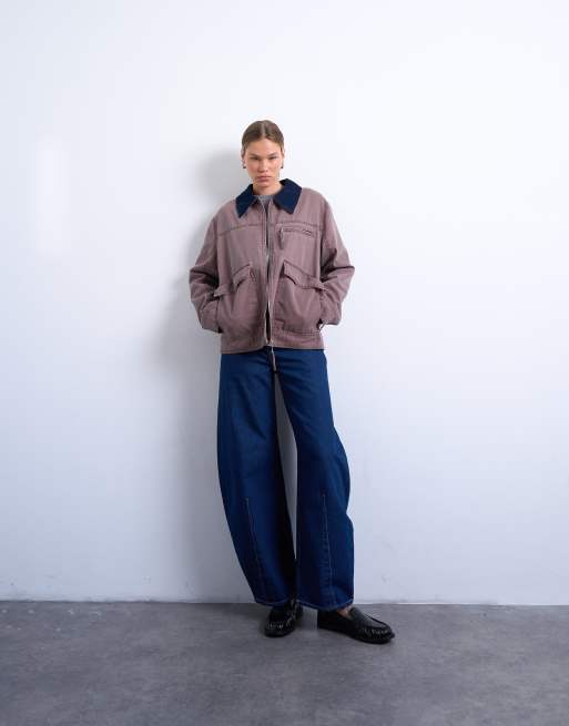 Topshop - Giacca barn viola con colletto a contrasto, 2 di 4