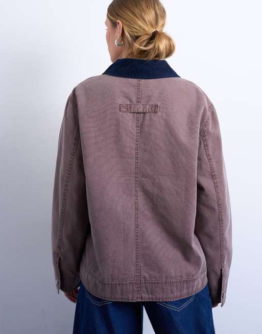 Topshop - Giacca barn viola con colletto a contrasto, 4 di 4