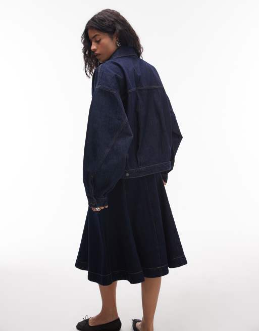 Topshop - Giacca bombata in denim indaco risciacquato