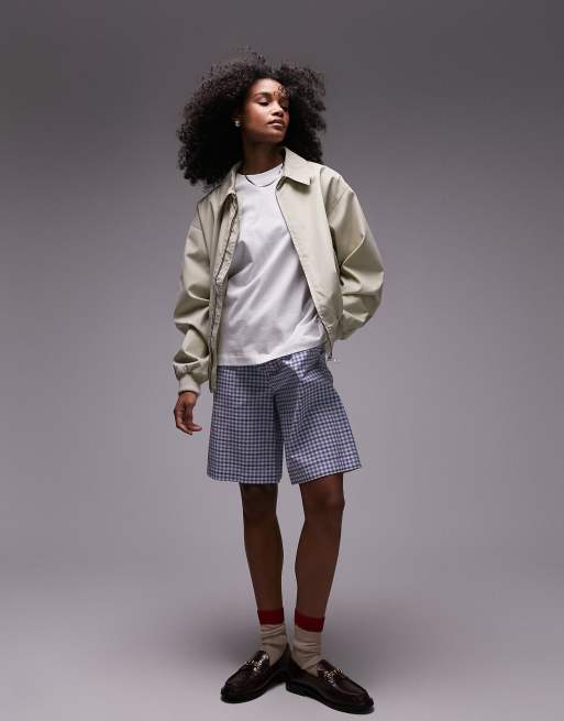 Topshop - Giacca bomber color pietra con colletto in cotone 