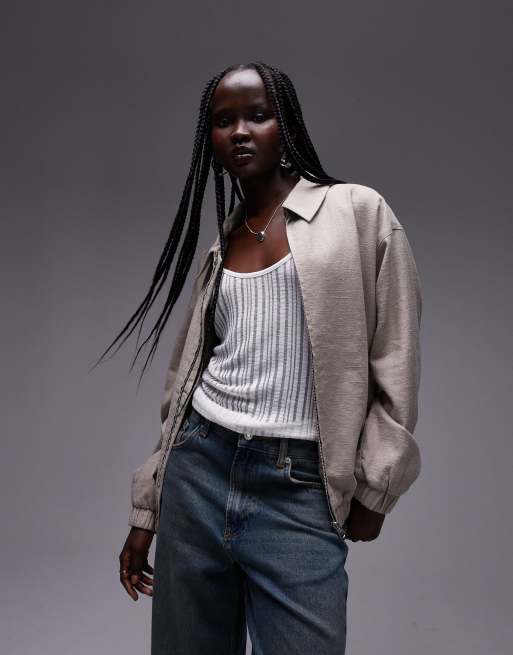 Topshop - Giacca bomber in lino color pietra