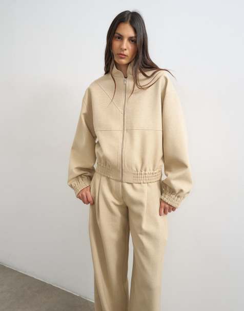 Topshop - Giacca color sabbia con collo a imbuto in coordinato - view 1