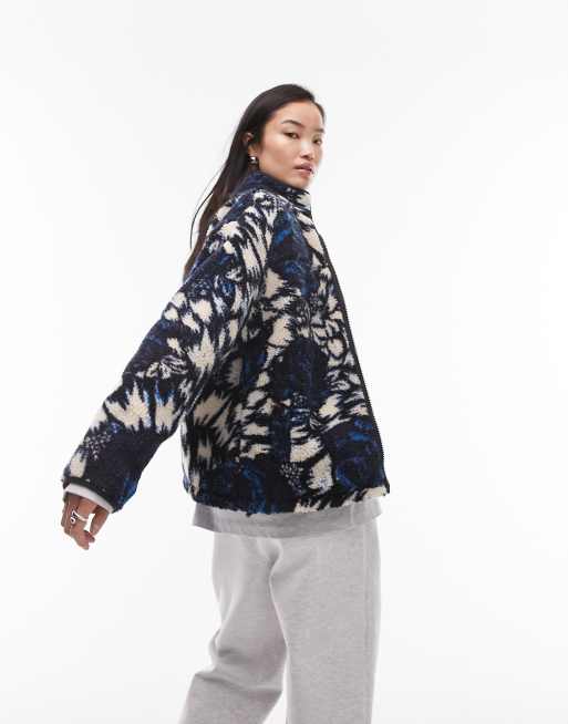 Topshop - Giacca con stampa di rose multicolore in pile borg 