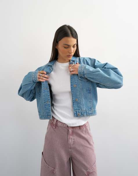 Topshop - Giacca corta in denim candeggiato con spalle imbottite - view 1