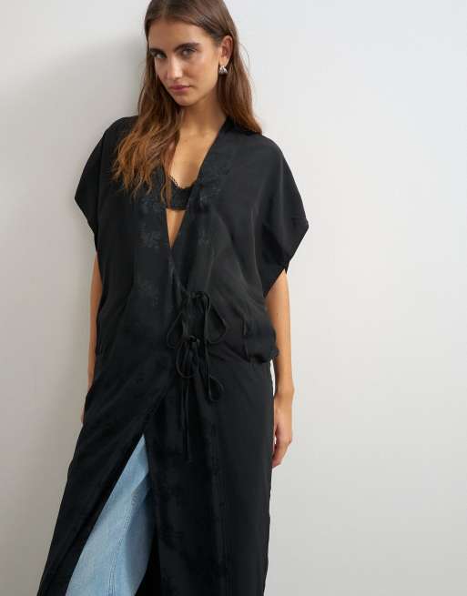 Topshop giacca da notte jacquard maxi nera, 4 di 4