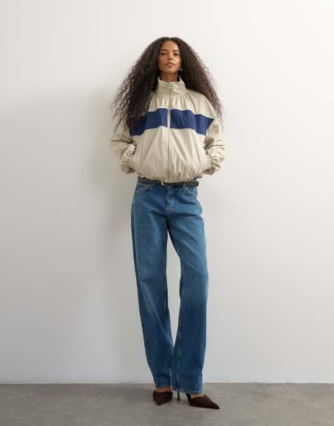 Topshop giacca da tuta con profili a contrasto color crema - view 1