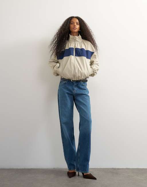 Topshop giacca da tuta con profili a contrasto color crema, 1 di 4