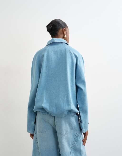 Topshop - Giacca di jeans blu medio con colletto e zip corta, 4 di 4