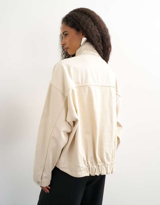 Topshop giacca di jeans con collo a imbuto in natural, 4 di 4