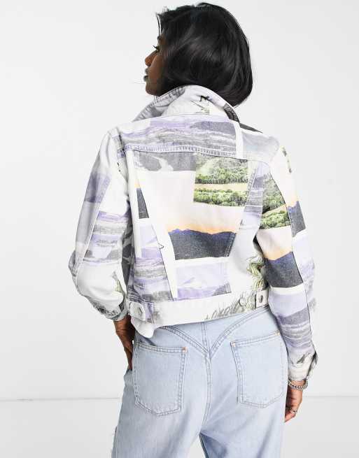 Topshop - Giacca di jeans in cotone con stampa di cartoline in coordinato - MULTI, 2 di 4
