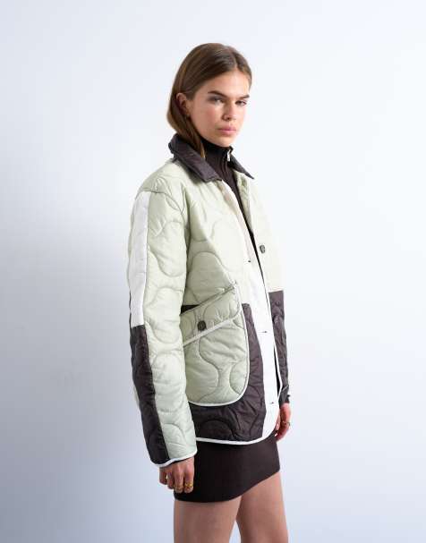 Topshop - Giacca foderata trapuntata color cioccolato con design patchwork - view 1