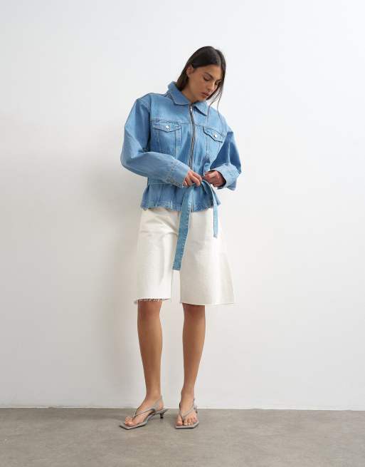 Topshop - Giacca in denim candeggiata con spalline imbottite, 2 di 4