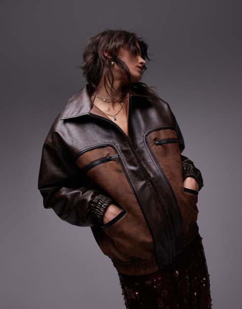 Topshop - Giacca in pelle sintetica multicolore con cuciture a contrasto - view 1