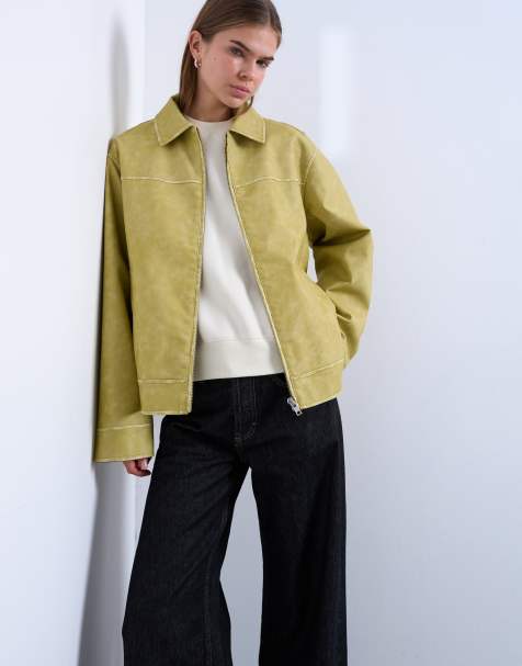 Topshop - Giacca in similpelle PU color chartreuse con zip - view 1