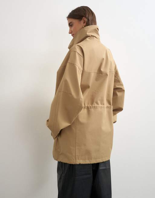 Topshop giacca in twill con vita stretta e collo a imbuto, color tan, 2 di 4