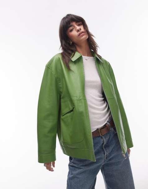 Topshop - Giacca in vera pelle premium verde - view 1