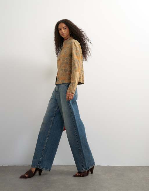 Topshop giacca jacquard in denim stampato multicolore, 2 di 4