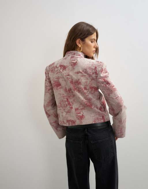 Topshop giacca jacquard stile militare rosa, 4 di 4