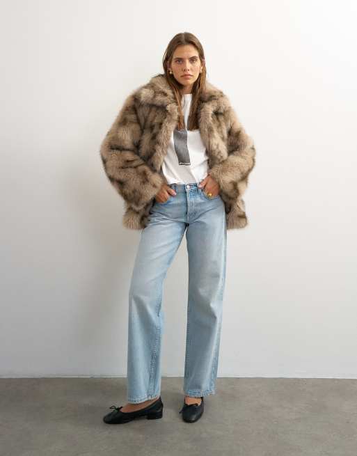 Topshop giacca midi in pelliccia sintetica marrone maculata, 2 di 4