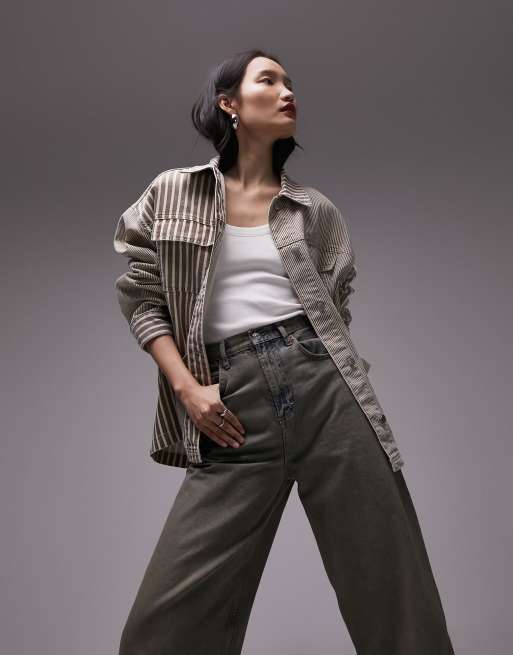 Topshop - Giacca patchwork in cotone a righe multicolore