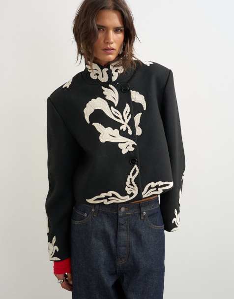 Topshop giacca ricamata a contrasto nera - view 1