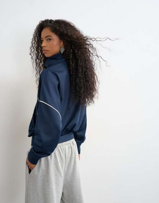 Topshop - Giacca sportiva accollata blu navy con profili a contrasto, 4 di 4