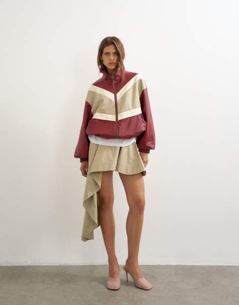 Topshop giacca sportiva effetto pelle color block rossa - view 1
