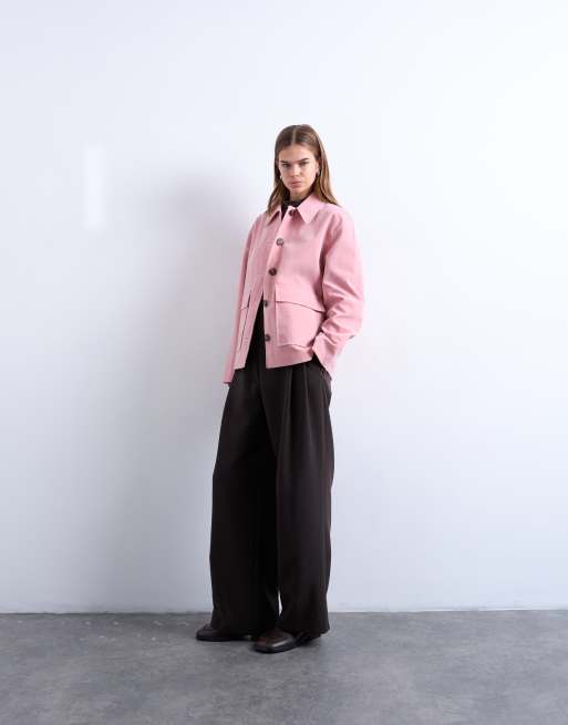 Topshop - Giacca squadrata rosa in camoscio sintetico con tasche applicate, 2 di 4
