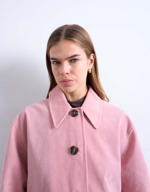 Topshop - Giacca squadrata rosa in camoscio sintetico con tasche applicate, 3 di 4