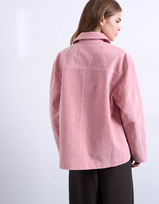 Topshop - Giacca squadrata rosa in camoscio sintetico con tasche applicate, 4 di 4